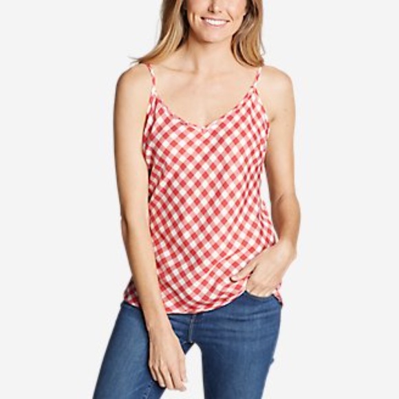 Eddie Bauer Tops - Eddie Bauer Coral/White Check Cami Tank XL
